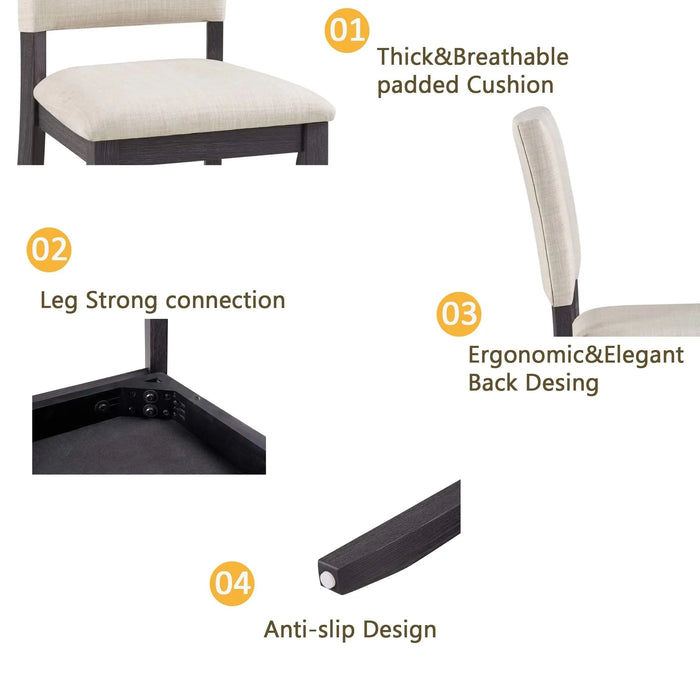 47.3' Round Dining Set with 4 Upholstered Dining Chairs, Modern Round Dining Table Set for 4, 5-Piece Round Dining Table Set for Living Room, Kitchen, Antique Black & Beige Default -DTYStore