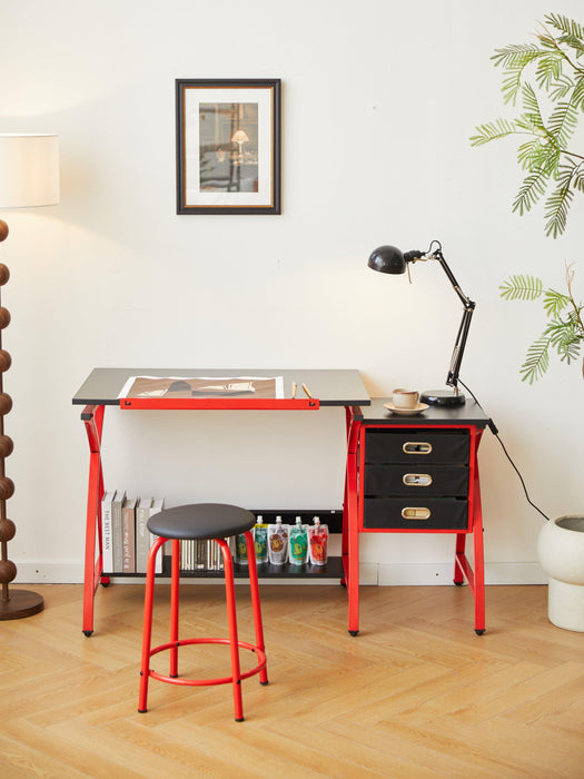 Drafting Table Red With Stool - DTYStore
