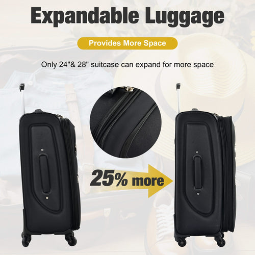 Softside Luggage Expandable 3 Piece Set Suitcase with Duffel Bag Upright Spinner Softshell Lightweight Luggage Travel Set - Image 14
