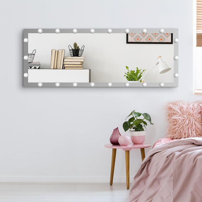Hollywood Full Length Mirror with Lights Full Body Vanity Mirror with 3 Color Modes Lighted Standing Floor Mirror for Dressing Room Bedroom Wall Mounted Touch Control Silver 63"x24" - DTYStore