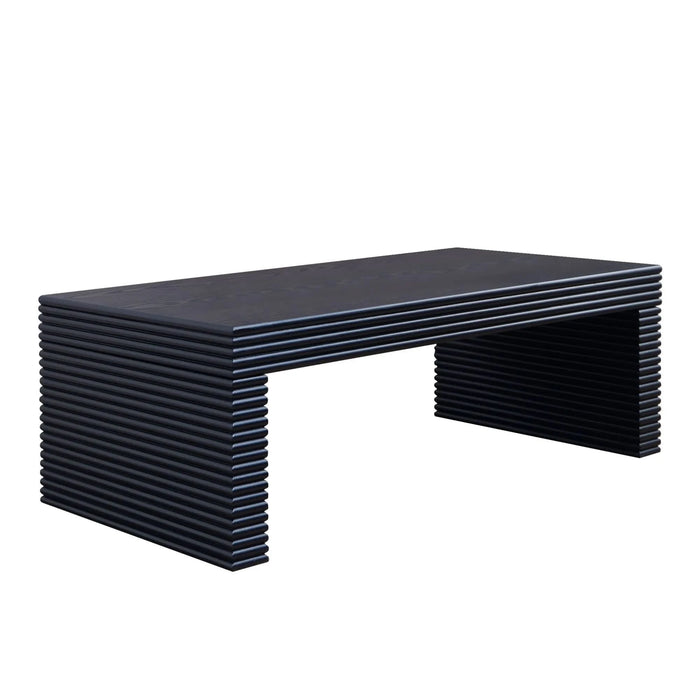 47.6 Modern Black Ribbed Coffee Table – Rectangular Low Profile Center Table for Living Room Default -DTYStore