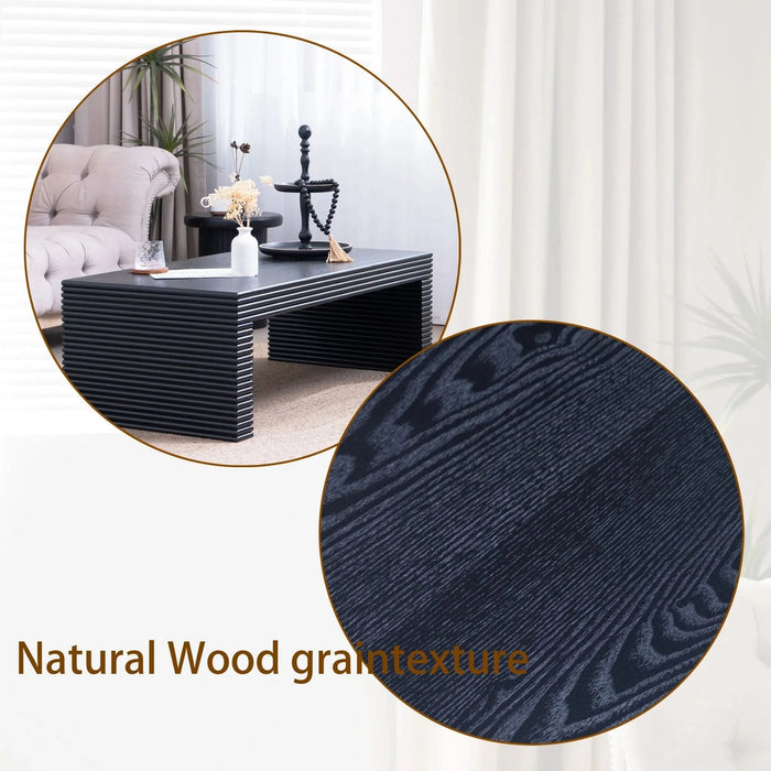 47.6 Modern Black Ribbed Coffee Table – Rectangular Low Profile Center Table for Living Room Default -DTYStore