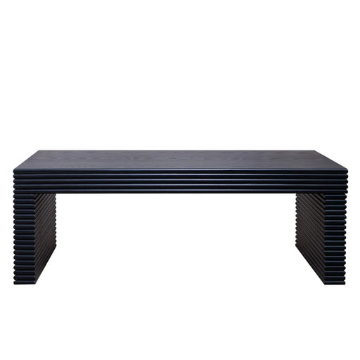 47.6 Modern Black Ribbed Coffee Table – Rectangular Low Profile Center Table for Living Room Default -DTYStore