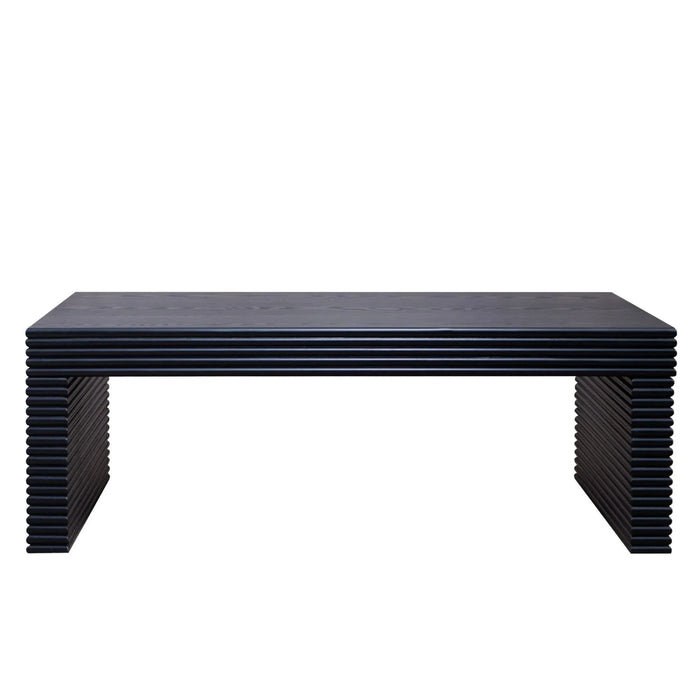 47.6 Modern Black Ribbed Coffee Table – Rectangular Low Profile Center Table for Living Room Default -DTYStore