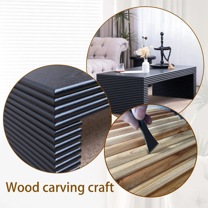 47.6 Modern Black Ribbed Coffee Table – Rectangular Low Profile Center Table for Living Room Default -DTYStore