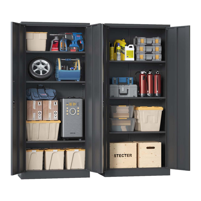71"H Metal Garage Storage Cabinet, Black Tool Steel Locking Cabinet with Doors and 3 Shelves, Tall Cabinets for Garage Storage Systems Lockable File Cabinet for Home Office, Classroom/Pantry - DTYStore