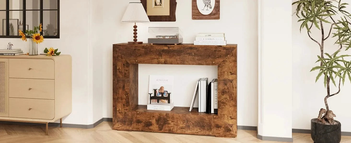 47' Farmhouse Console Table, Sofa Table Accent Table, Entryway Table with Storage, Narrow Entryway Table for Hallway, Living Room, Entrance, Foyer (Dark Brown) Default -DTYStore