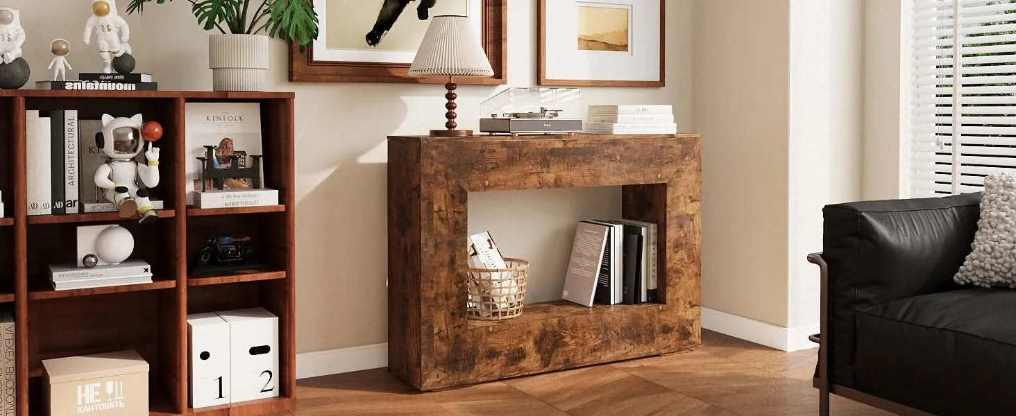47' Farmhouse Console Table, Sofa Table Accent Table, Entryway Table with Storage, Narrow Entryway Table for Hallway, Living Room, Entrance, Foyer (Dark Brown) Default -DTYStore