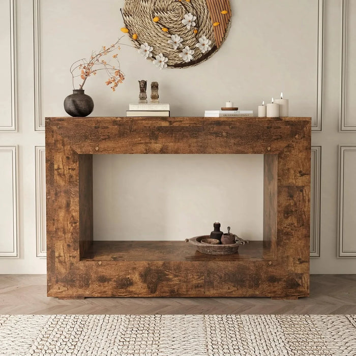 47' Farmhouse Console Table, Sofa Table Accent Table, Entryway Table with Storage, Narrow Entryway Table for Hallway, Living Room, Entrance, Foyer (Dark Brown) Default -DTYStore
