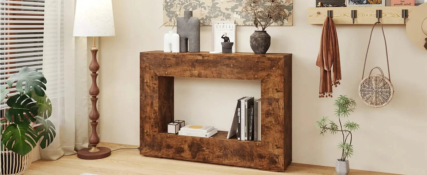 47' Farmhouse Console Table, Sofa Table Accent Table, Entryway Table with Storage, Narrow Entryway Table for Hallway, Living Room, Entrance, Foyer (Dark Brown) Default -DTYStore