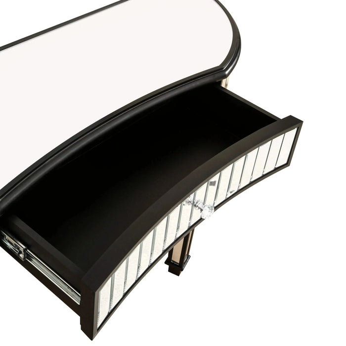 47' Half-Moon Mirrored Console Table with Fluted Glass & Crystal Knob Drawer - Silver Entryway Vanity Desk for Bedroom/Dressing Room(Black+Sliver) Default -DTYStore