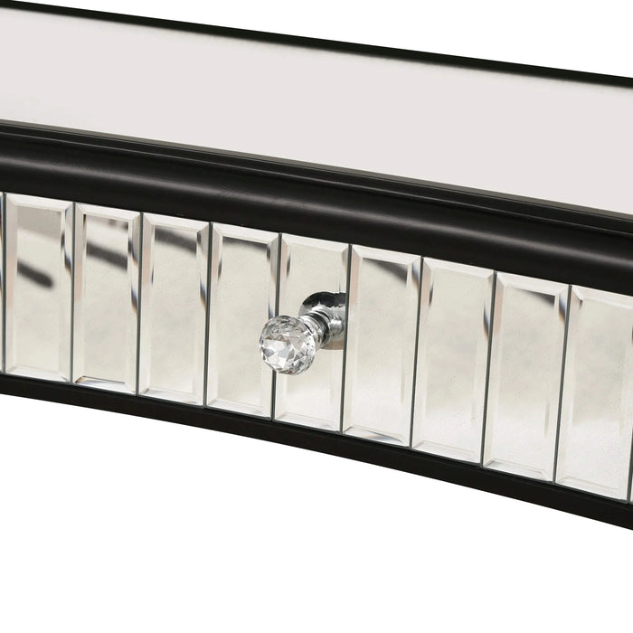 47' Half-Moon Mirrored Console Table with Fluted Glass & Crystal Knob Drawer - Silver Entryway Vanity Desk for Bedroom/Dressing Room(Black+Sliver) Default -DTYStore