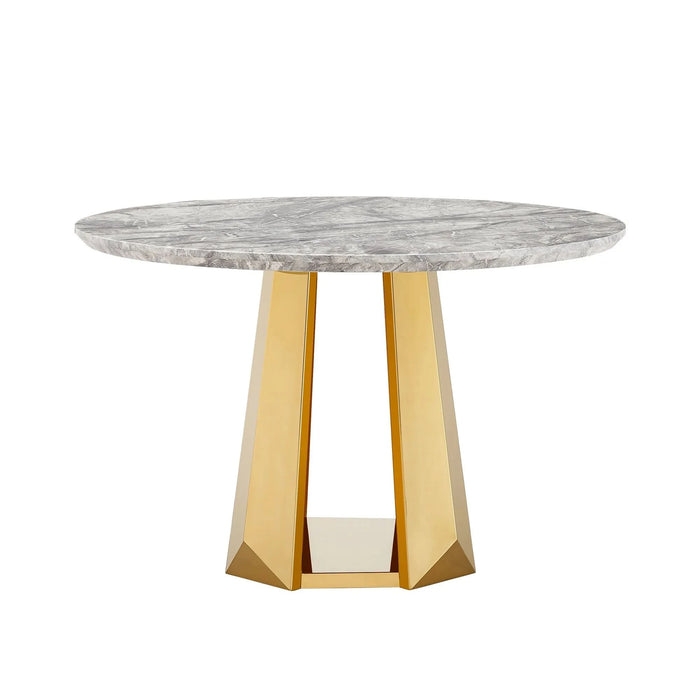 47' Round Marble Dining Table, Modern Kitchen Table with High Gloss Faux Marble Tabletop and Stainless Steel Base for Dining Room, Kitchen (Gold,Gray)(only table) Default -DTYStore
