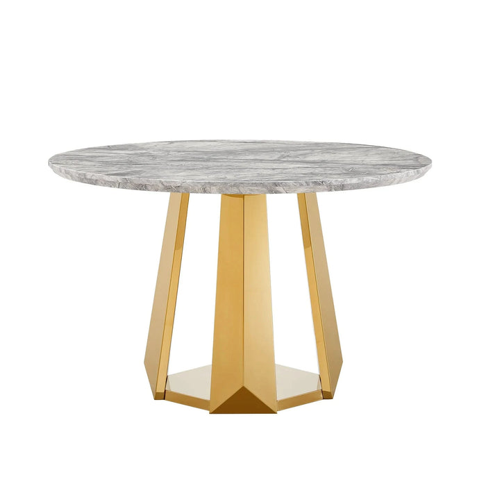 47' Round Marble Dining Table, Modern Kitchen Table with High Gloss Faux Marble Tabletop and Stainless Steel Base for Dining Room, Kitchen (Gold,Gray)(only table) Default -DTYStore