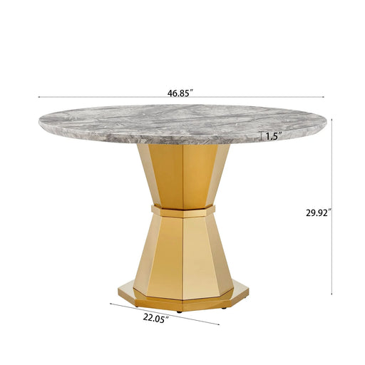 47' Round Marble Dining Table, Modern Kitchen Table with High Gloss Faux Marble Tabletop and Stainless Steel Base for Dining Room, Kitchen (Gold,Gray)(only table) Default -DTYStore