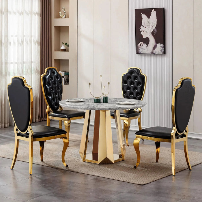 47' Round Marble Dining Table, Modern Kitchen Table with High Gloss Faux Marble Tabletop and Stainless Steel Base for Dining Room, Kitchen (Gold,Gray)(only table) Default -DTYStore