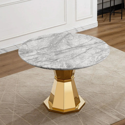 47' Round Marble Dining Table, Modern Kitchen Table with High Gloss Faux Marble Tabletop and Stainless Steel Base for Dining Room, Kitchen (Gold,Gray)(only table) Default -DTYStore