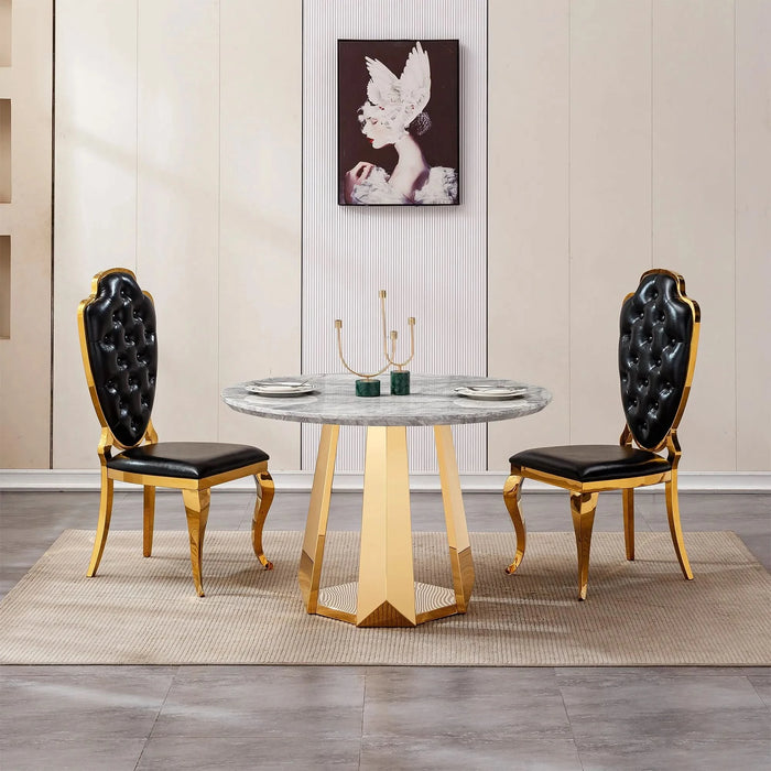 47' Round Marble Dining Table, Modern Kitchen Table with High Gloss Faux Marble Tabletop and Stainless Steel Base for Dining Room, Kitchen (Gold,Gray)(only table) Default -DTYStore