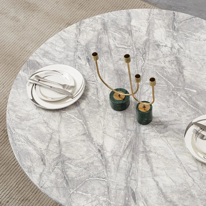 47' Round Marble Dining Table, Modern Kitchen Table with High Gloss Faux Marble Tabletop and Stainless Steel Base for Dining Room, Kitchen (Gold,Gray)(only table) Default -DTYStore