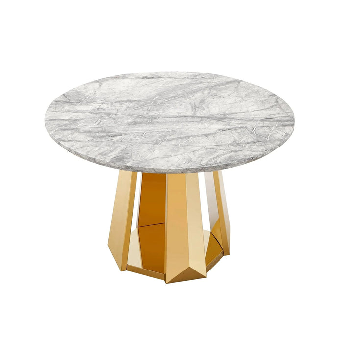 47' Round Marble Dining Table, Modern Kitchen Table with High Gloss Faux Marble Tabletop and Stainless Steel Base for Dining Room, Kitchen (Gold,Gray)(only table) Default -DTYStore