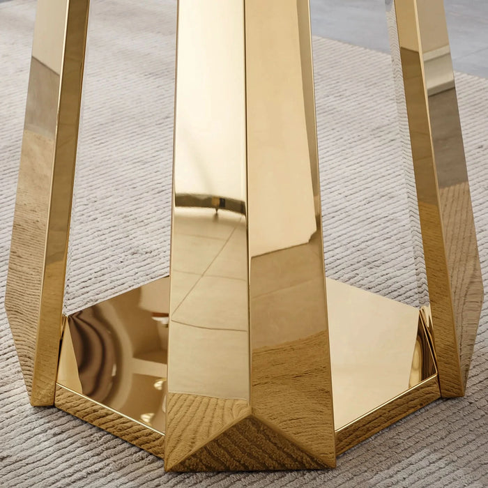 47' Round Marble Dining Table, Modern Kitchen Table with High Gloss Faux Marble Tabletop and Stainless Steel Base for Dining Room, Kitchen (Gold,Gray)(only table) Default -DTYStore