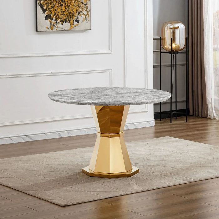 47' Round Marble Dining Table, Modern Kitchen Table with High Gloss Faux Marble Tabletop and Stainless Steel Base for Dining Room, Kitchen (Gold,Gray)(only table) Default -DTYStore