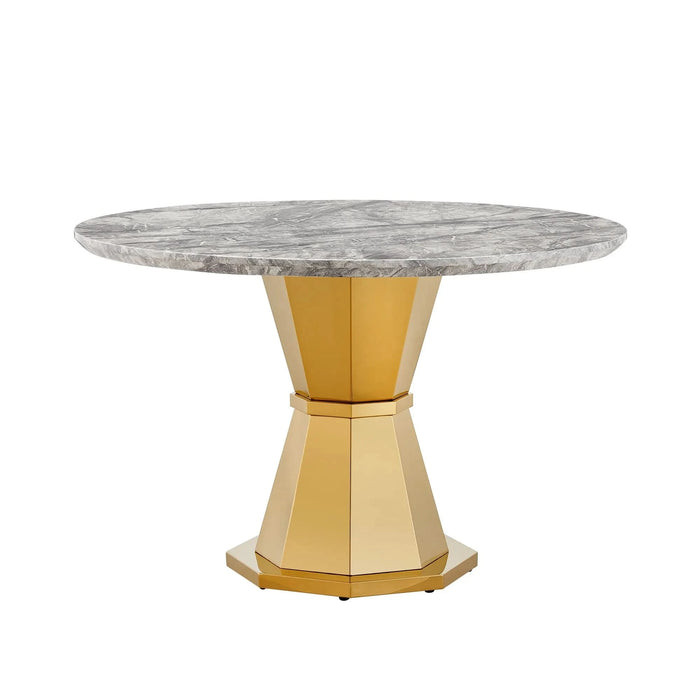 47' Round Marble Dining Table, Modern Kitchen Table with High Gloss Faux Marble Tabletop and Stainless Steel Base for Dining Room, Kitchen (Gold,Gray)(only table) Default -DTYStore