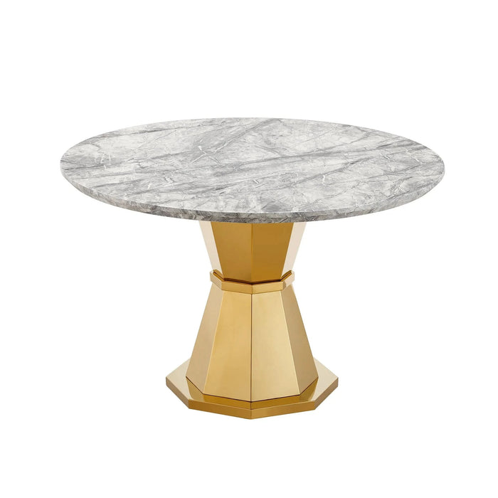 47' Round Marble Dining Table, Modern Kitchen Table with High Gloss Faux Marble Tabletop and Stainless Steel Base for Dining Room, Kitchen (Gold,Gray)(only table) Default -DTYStore