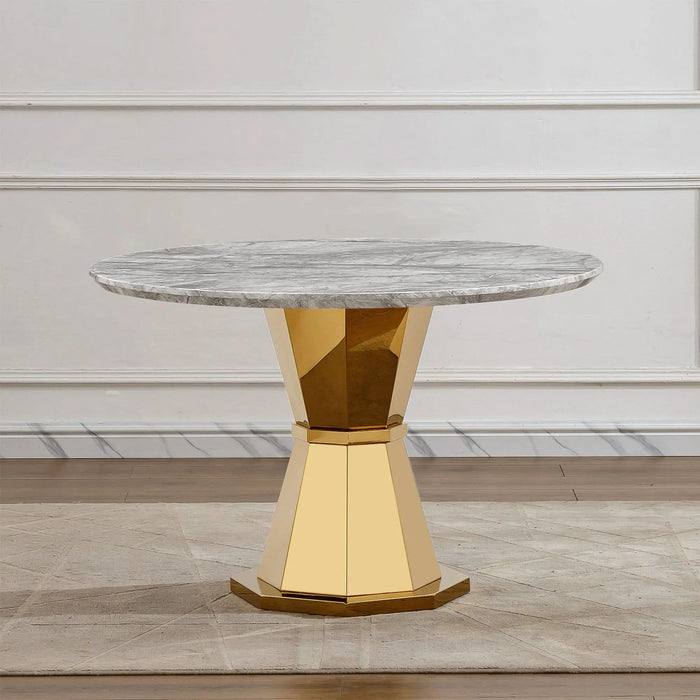 47' Round Marble Dining Table, Modern Kitchen Table with High Gloss Faux Marble Tabletop and Stainless Steel Base for Dining Room, Kitchen (Gold,Gray)(only table) Default -DTYStore