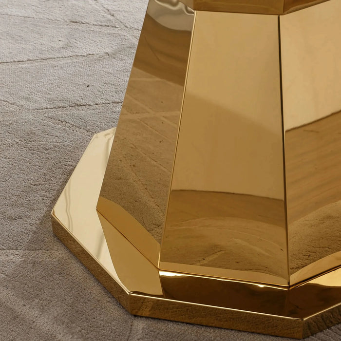 47' Round Marble Dining Table, Modern Kitchen Table with High Gloss Faux Marble Tabletop and Stainless Steel Base for Dining Room, Kitchen (Gold,White)(only table) Default -DTYStore