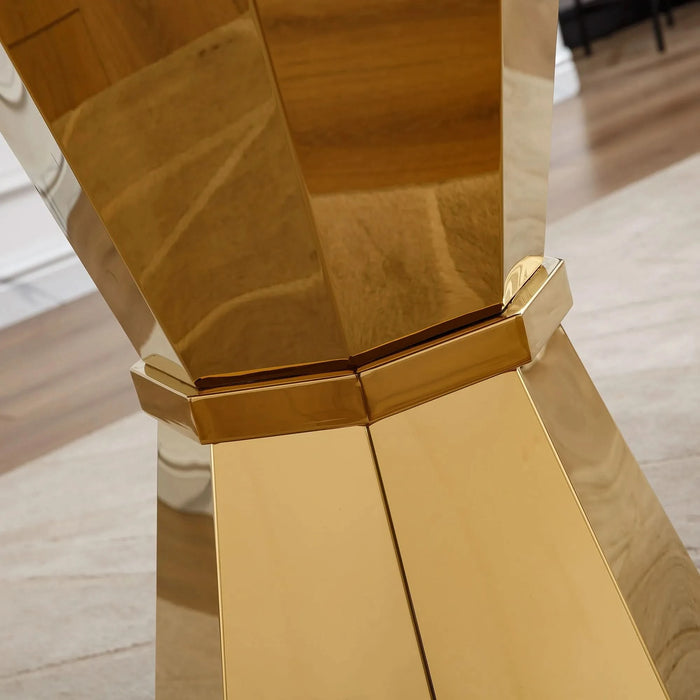 47' Round Marble Dining Table, Modern Kitchen Table with High Gloss Faux Marble Tabletop and Stainless Steel Base for Dining Room, Kitchen (Gold,White)(only table) Default -DTYStore