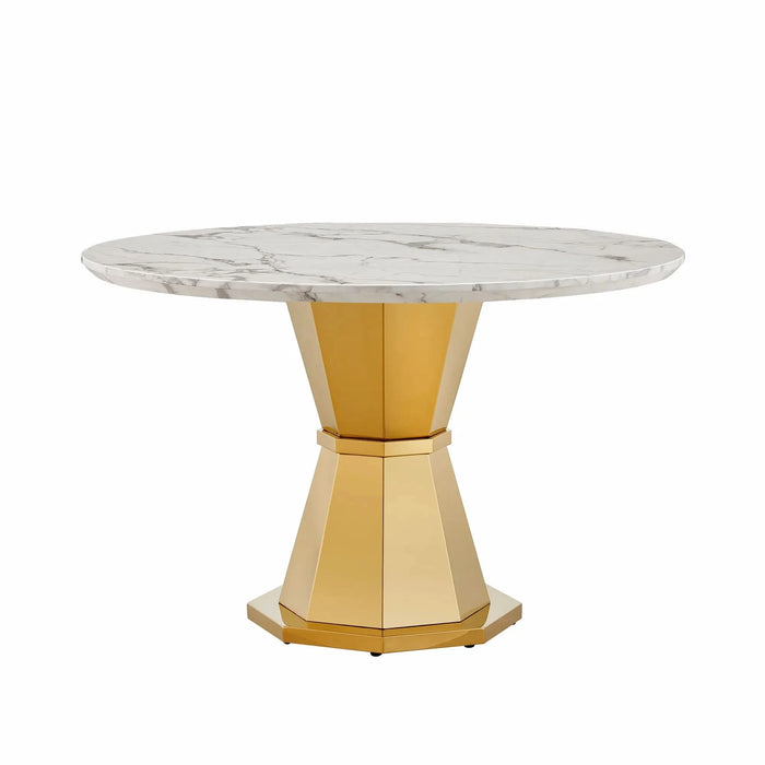 47' Round Marble Dining Table, Modern Kitchen Table with High Gloss Faux Marble Tabletop and Stainless Steel Base for Dining Room, Kitchen (Gold,White)(only table) Default -DTYStore