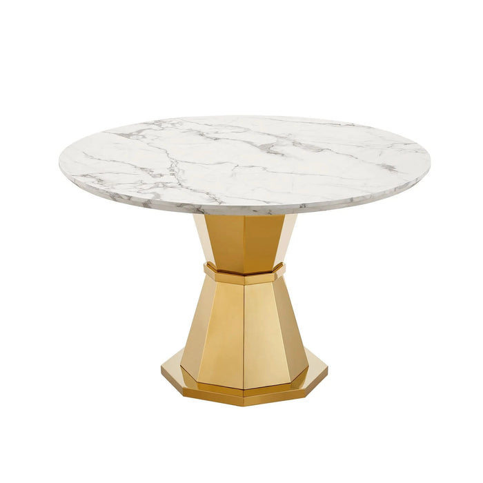 47' Round Marble Dining Table, Modern Kitchen Table with High Gloss Faux Marble Tabletop and Stainless Steel Base for Dining Room, Kitchen (Gold,White)(only table) Default -DTYStore