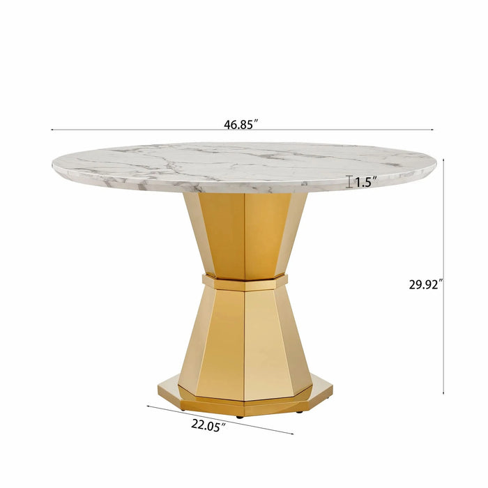 47' Round Marble Dining Table, Modern Kitchen Table with High Gloss Faux Marble Tabletop and Stainless Steel Base for Dining Room, Kitchen (Gold,White)(only table) Default -DTYStore