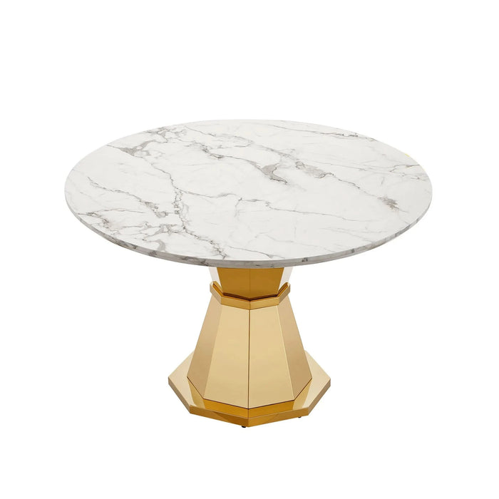 47' Round Marble Dining Table, Modern Kitchen Table with High Gloss Faux Marble Tabletop and Stainless Steel Base for Dining Room, Kitchen (Gold,White)(only table) Default -DTYStore