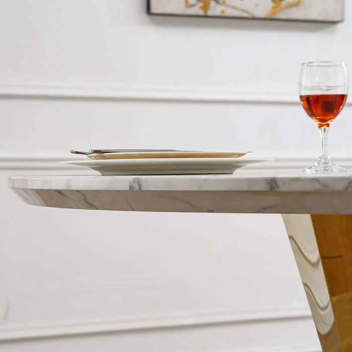47' Round Marble Dining Table, Modern Kitchen Table with High Gloss Faux Marble Tabletop and Stainless Steel Base for Dining Room, Kitchen (Gold,White)(only table) Default -DTYStore
