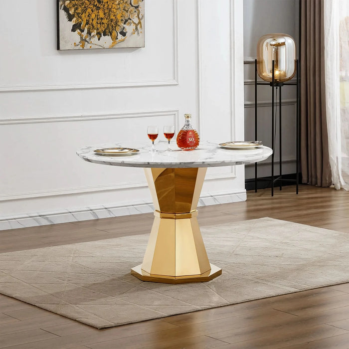 47' Round Marble Dining Table, Modern Kitchen Table with High Gloss Faux Marble Tabletop and Stainless Steel Base for Dining Room, Kitchen (Gold,White)(only table) Default -DTYStore
