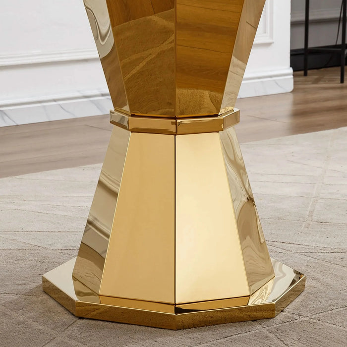 47' Round Marble Dining Table, Modern Kitchen Table with High Gloss Faux Marble Tabletop and Stainless Steel Base for Dining Room, Kitchen (Gold,White)(only table) Default -DTYStore