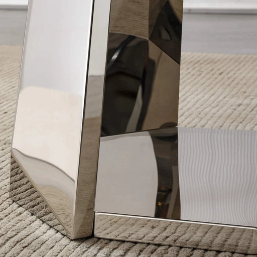 47' Round Marble Dining Table, Modern Kitchen Table with High Gloss Faux Marble Tabletop and Stainless Steel Base for Dining Room, Kitchen (Sliver,Gray)(only table) Default -DTYStore