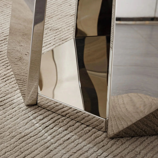 47' Round Marble Dining Table, Modern Kitchen Table with High Gloss Faux Marble Tabletop and Stainless Steel Base for Dining Room, Kitchen (Sliver,Gray)(only table) Default -DTYStore