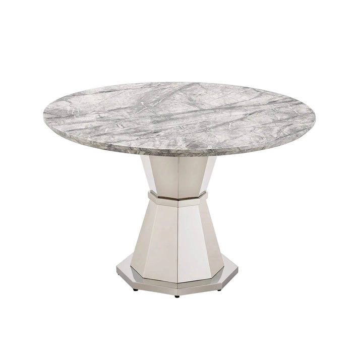 47' Round Marble Dining Table, Modern Kitchen Table with High Gloss Faux Marble Tabletop and Stainless Steel Base for Dining Room, Kitchen (Sliver,Gray)(only table) Default -DTYStore