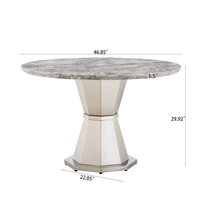 47' Round Marble Dining Table, Modern Kitchen Table with High Gloss Faux Marble Tabletop and Stainless Steel Base for Dining Room, Kitchen (Sliver,Gray)(only table) Default -DTYStore