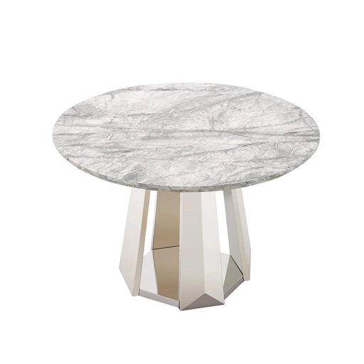 47' Round Marble Dining Table, Modern Kitchen Table with High Gloss Faux Marble Tabletop and Stainless Steel Base for Dining Room, Kitchen (Sliver,Gray)(only table) Default -DTYStore