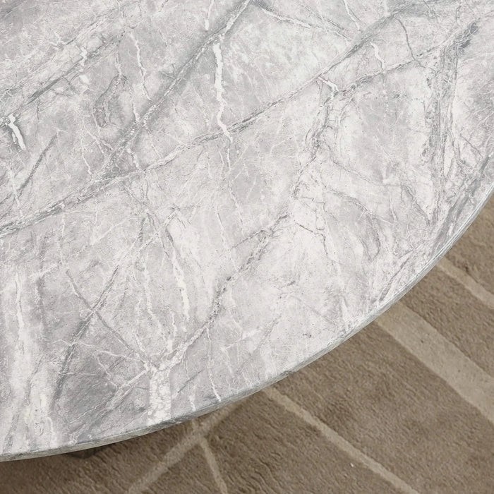 47' Round Marble Dining Table, Modern Kitchen Table with High Gloss Faux Marble Tabletop and Stainless Steel Base for Dining Room, Kitchen (Sliver,Gray)(only table) Default -DTYStore