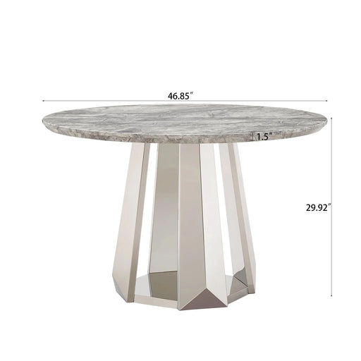 47' Round Marble Dining Table, Modern Kitchen Table with High Gloss Faux Marble Tabletop and Stainless Steel Base for Dining Room, Kitchen (Sliver,Gray)(only table) Default -DTYStore