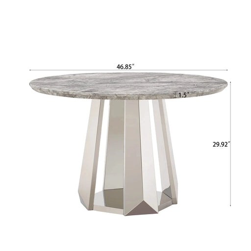 47' Round Marble Dining Table, Modern Kitchen Table with High Gloss Faux Marble Tabletop and Stainless Steel Base for Dining Room, Kitchen (Sliver,Gray)(only table) Default -DTYStore