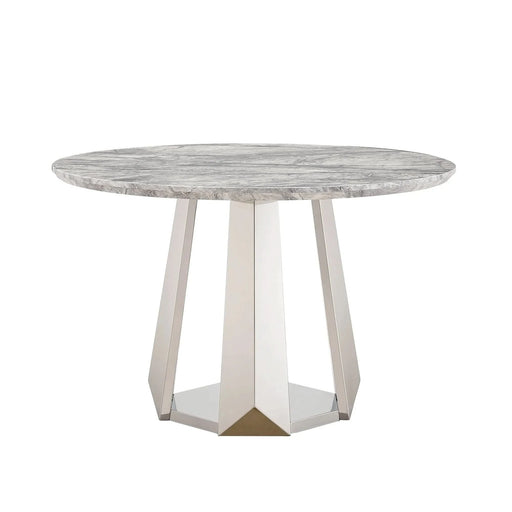 47' Round Marble Dining Table, Modern Kitchen Table with High Gloss Faux Marble Tabletop and Stainless Steel Base for Dining Room, Kitchen (Sliver,Gray)(only table) Default -DTYStore