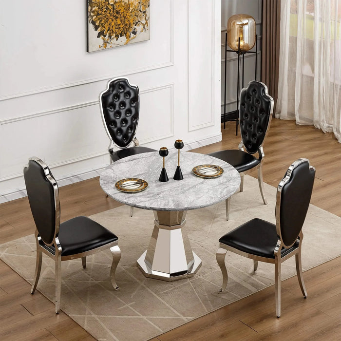 47' Round Marble Dining Table, Modern Kitchen Table with High Gloss Faux Marble Tabletop and Stainless Steel Base for Dining Room, Kitchen (Sliver,Gray)(only table) Default -DTYStore