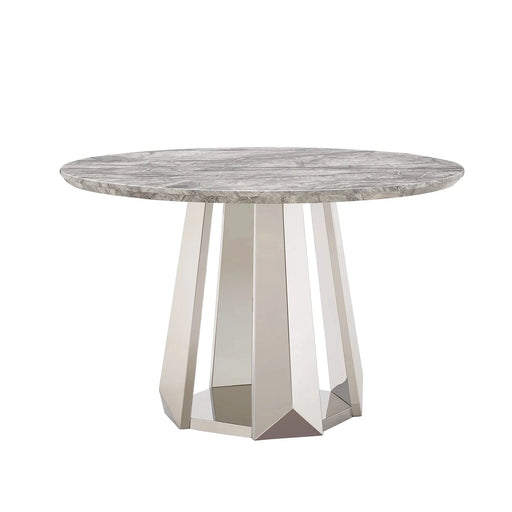 47' Round Marble Dining Table, Modern Kitchen Table with High Gloss Faux Marble Tabletop and Stainless Steel Base for Dining Room, Kitchen (Sliver,Gray)(only table) Default -DTYStore