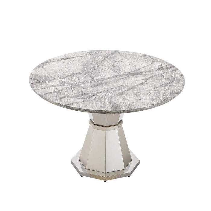 47' Round Marble Dining Table, Modern Kitchen Table with High Gloss Faux Marble Tabletop and Stainless Steel Base for Dining Room, Kitchen (Sliver,Gray)(only table) Default -DTYStore